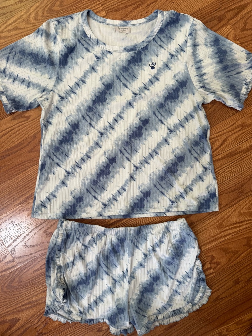 BearPaw Blue and White Tie-Dye Short Sleeve Pajama Set